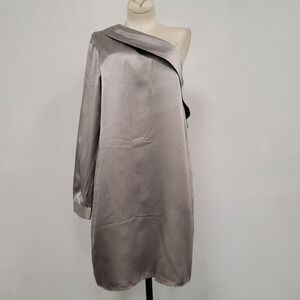 One-Shoulder Silver Satin Dress
